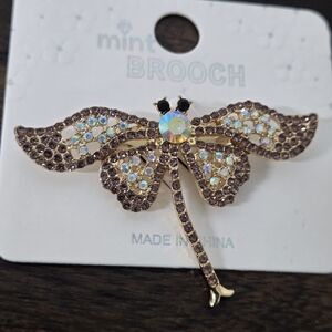 Chocolate, Mint Colorful Crystal Dragonfly Brooch